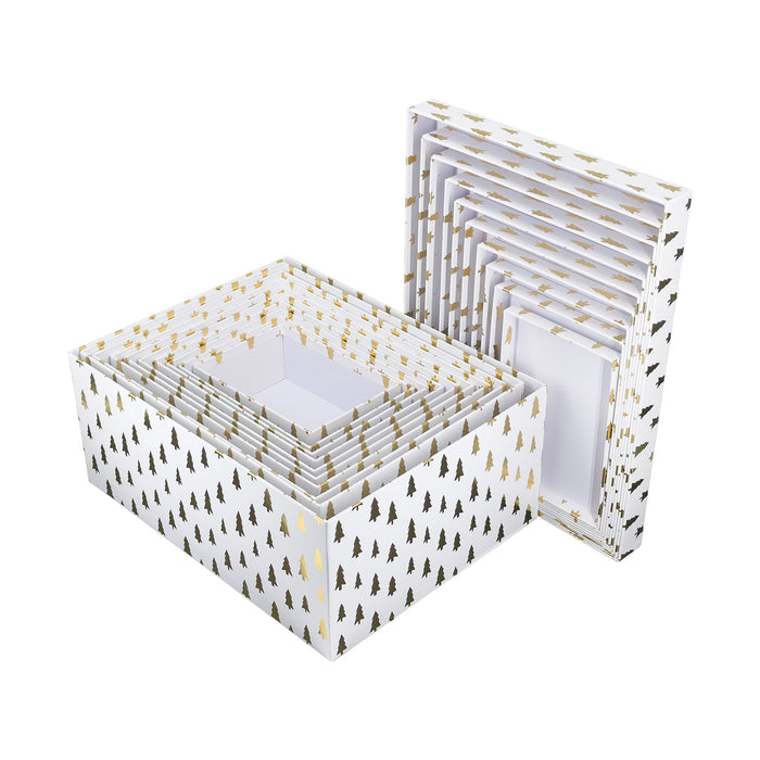 10-Piece White Nested Gift Box Set with Gold Tree Design