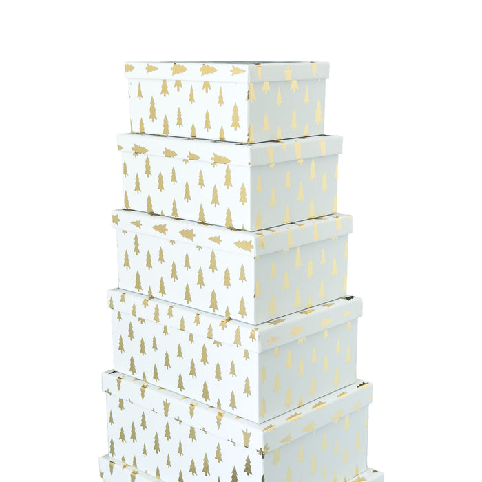 10-Piece White Nested Gift Box Set with Gold Tree Design