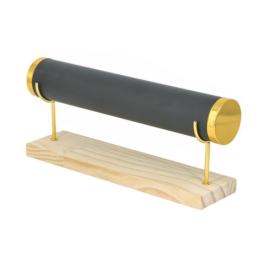 11" x 5" Black Leatherette Gold Accent Single Round Bar Bracelet Display