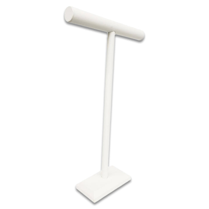 25" White Leatherette Single Round T-Bar Jewelry Display