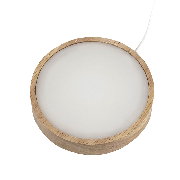 3 1/2" Round Wood Base White Diffused LED Light with Switch (2-Pack)