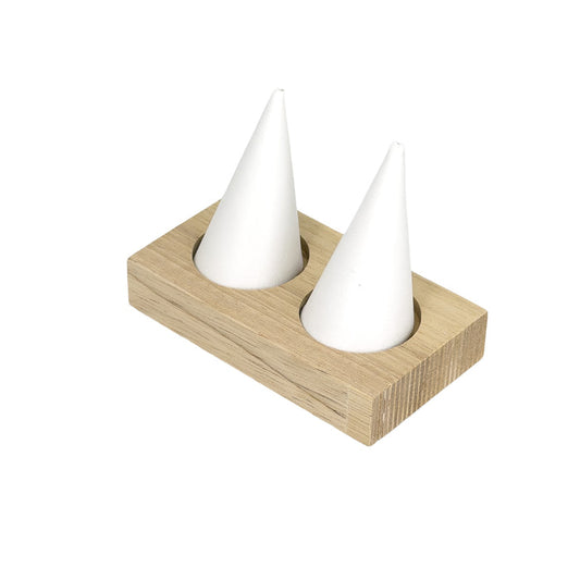3 1/2" x 2 1/2" White Leatherette Wood Base 2 Finger Ring Display