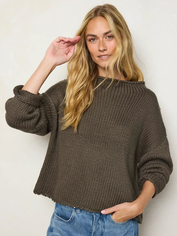 Chunky Knit Mockneck Sweater - Charcoal-view 3