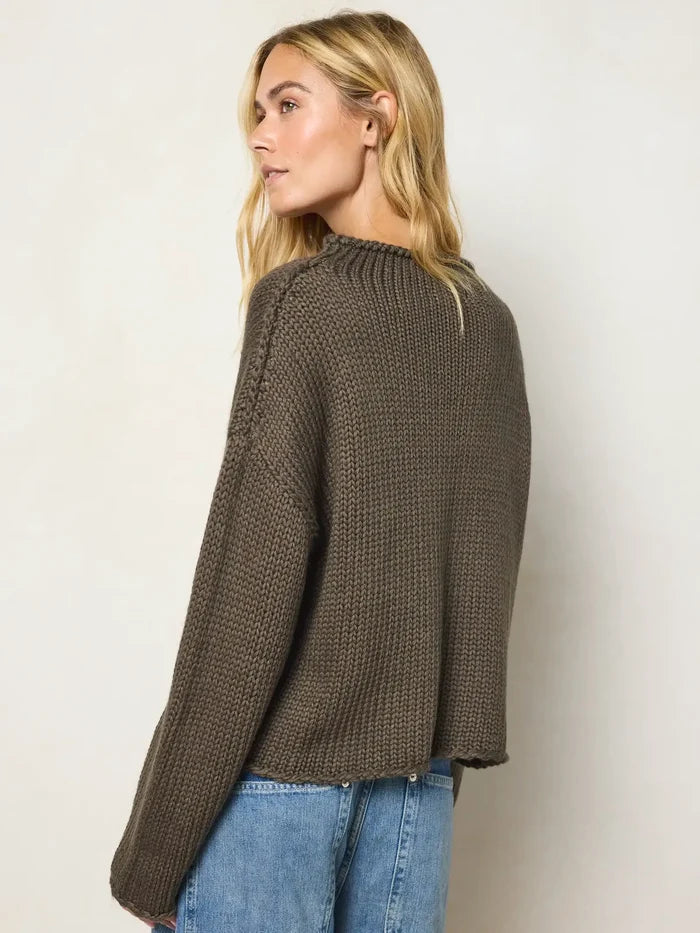 Chunky Knit Mockneck Sweater - Charcoal-view 6