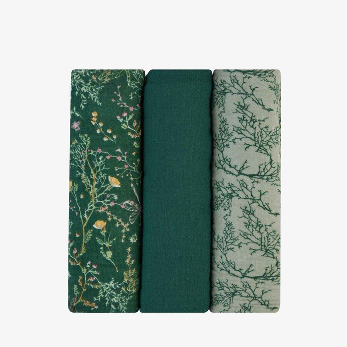 KikkaBoo® Povijalne pleničke iz muslina 3 kosi 100x100 cm Secret Garden Green KikkaBoo