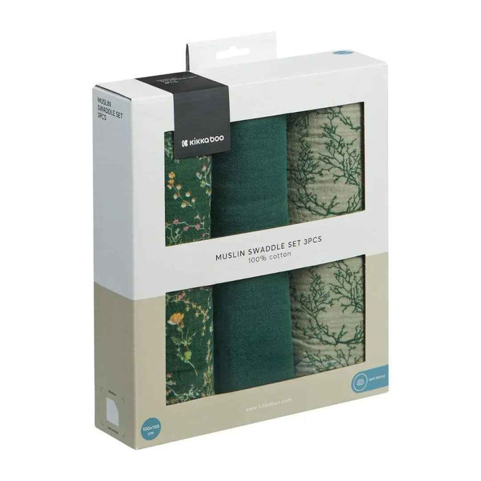 KikkaBoo® Povijalne pleničke iz muslina 3 kosi 100x100 cm Secret Garden Green KikkaBoo