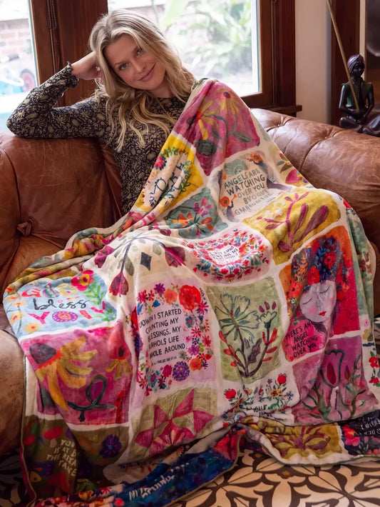 XL Double-Sided Cozy Blanket - Folk Quilt Patchwork Blessings-view 1