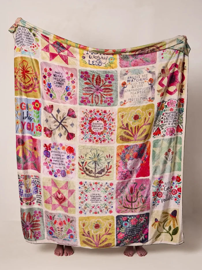 XL Double-Sided Cozy Blanket - Folk Quilt Patchwork Blessings-view 2