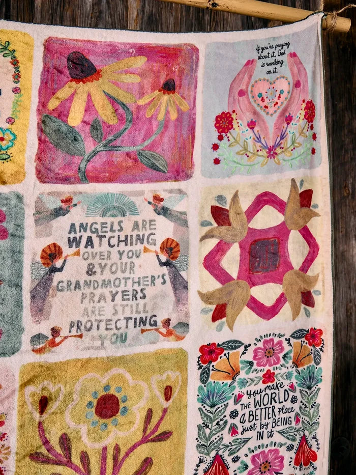 XL Double-Sided Cozy Blanket - Folk Quilt Patchwork Blessings-view 4